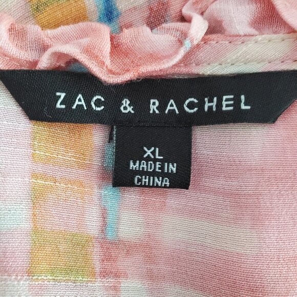 Zac & Rachel Womens Pink Plaid Blouse Size XL Smocked Tie Ruffled Neck Peasant - Picture 4 of 10